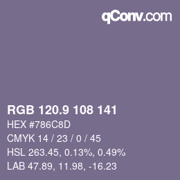 カラーコード: RGB 120.9 108 141 | qconv.com