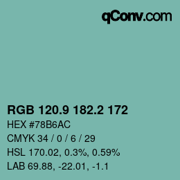 カラーコード: RGB 120.9 182.2 172 | qconv.com