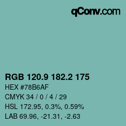 カラーコード: RGB 120.9 182.2 175 | qconv.com