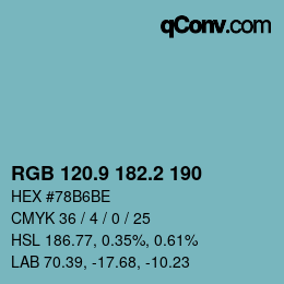 Color code: RGB 120.9 182.2 190 | qconv.com