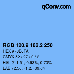 Color code: RGB 120.9 182.2 250 | qconv.com