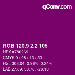 カラーコード: RGB 120.9 2.2 105 | qconv.com