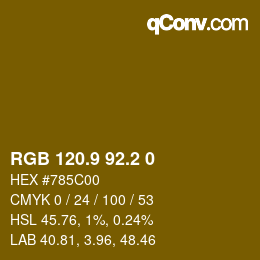 Color code: RGB 120.9 92.2 0 | qconv.com