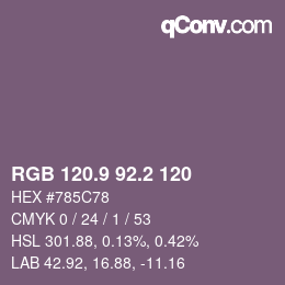 カラーコード: RGB 120.9 92.2 120 | qconv.com
