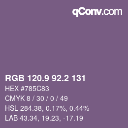 カラーコード: RGB 120.9 92.2 131 | qconv.com