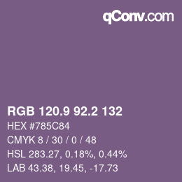 カラーコード: RGB 120.9 92.2 132 | qconv.com