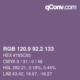 カラーコード: RGB 120.9 92.2 133 | qconv.com