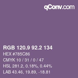 カラーコード: RGB 120.9 92.2 134 | qconv.com