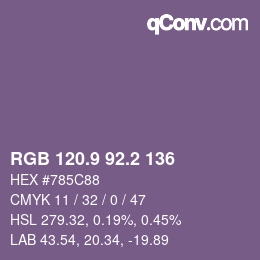 カラーコード: RGB 120.9 92.2 136 | qconv.com