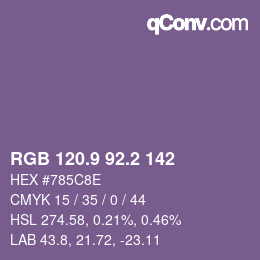 カラーコード: RGB 120.9 92.2 142 | qconv.com