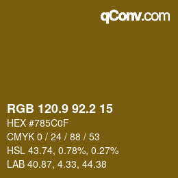 Color code: RGB 120.9 92.2 15 | qconv.com