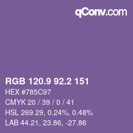 カラーコード: RGB 120.9 92.2 151 | qconv.com