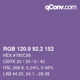 カラーコード: RGB 120.9 92.2 152 | qconv.com