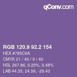 カラーコード: RGB 120.9 92.2 154 | qconv.com