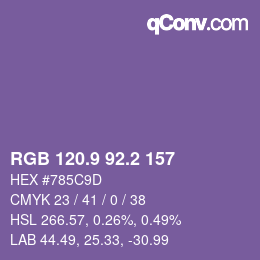 カラーコード: RGB 120.9 92.2 157 | qconv.com