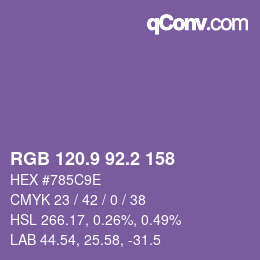 カラーコード: RGB 120.9 92.2 158 | qconv.com