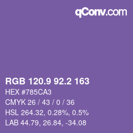 カラーコード: RGB 120.9 92.2 163 | qconv.com
