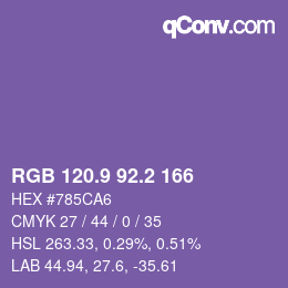 カラーコード: RGB 120.9 92.2 166 | qconv.com