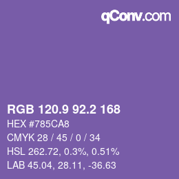 カラーコード: RGB 120.9 92.2 168 | qconv.com