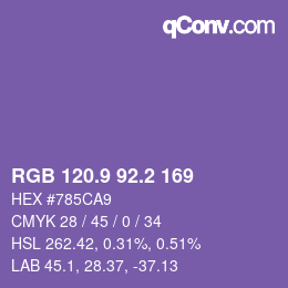 カラーコード: RGB 120.9 92.2 169 | qconv.com