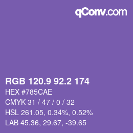 カラーコード: RGB 120.9 92.2 174 | qconv.com