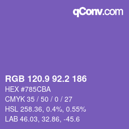 カラーコード: RGB 120.9 92.2 186 | qconv.com