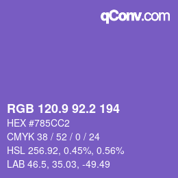 カラーコード: RGB 120.9 92.2 194 | qconv.com