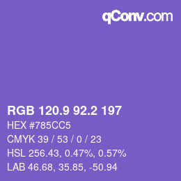 カラーコード: RGB 120.9 92.2 197 | qconv.com