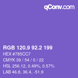 カラーコード: RGB 120.9 92.2 199 | qconv.com