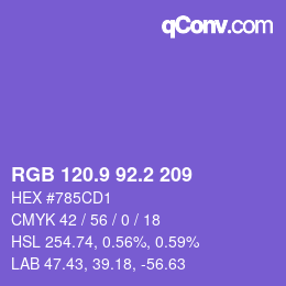 カラーコード: RGB 120.9 92.2 209 | qconv.com