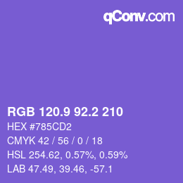 カラーコード: RGB 120.9 92.2 210 | qconv.com
