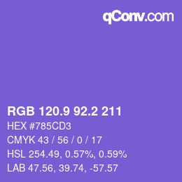 カラーコード: RGB 120.9 92.2 211 | qconv.com