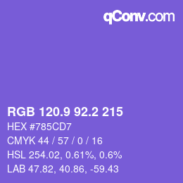 カラーコード: RGB 120.9 92.2 215 | qconv.com