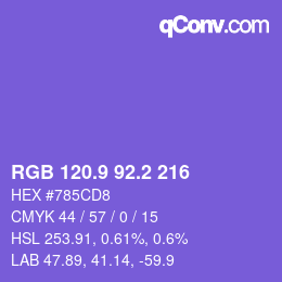 カラーコード: RGB 120.9 92.2 216 | qconv.com