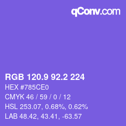 カラーコード: RGB 120.9 92.2 224 | qconv.com