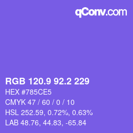 カラーコード: RGB 120.9 92.2 229 | qconv.com