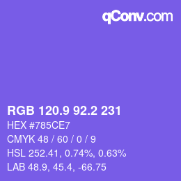 カラーコード: RGB 120.9 92.2 231 | qconv.com