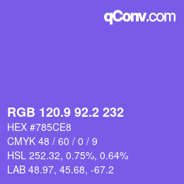カラーコード: RGB 120.9 92.2 232 | qconv.com