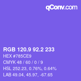 カラーコード: RGB 120.9 92.2 233 | qconv.com