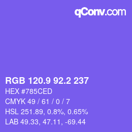 カラーコード: RGB 120.9 92.2 237 | qconv.com