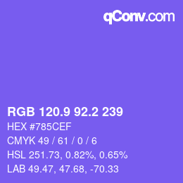 カラーコード: RGB 120.9 92.2 239 | qconv.com