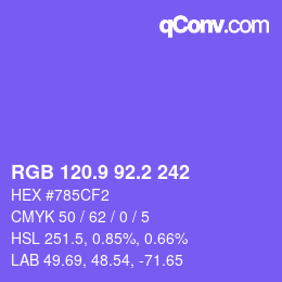 カラーコード: RGB 120.9 92.2 242 | qconv.com