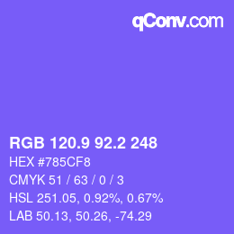 カラーコード: RGB 120.9 92.2 248 | qconv.com