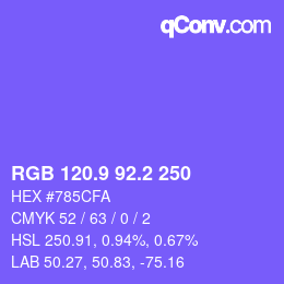 カラーコード: RGB 120.9 92.2 250 | qconv.com