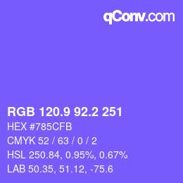 カラーコード: RGB 120.9 92.2 251 | qconv.com