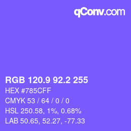カラーコード: RGB 120.9 92.2 255 | qconv.com