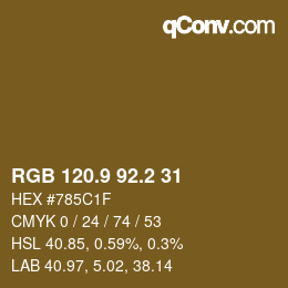 カラーコード: RGB 120.9 92.2 31 | qconv.com