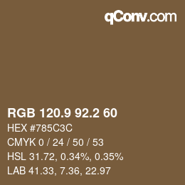 Color code: RGB 120.9 92.2 60 | qconv.com