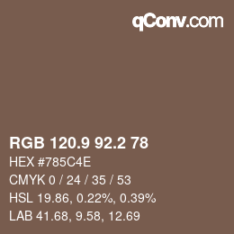 カラーコード: RGB 120.9 92.2 78 | qconv.com