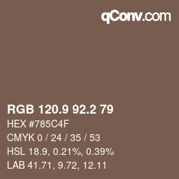 カラーコード: RGB 120.9 92.2 79 | qconv.com